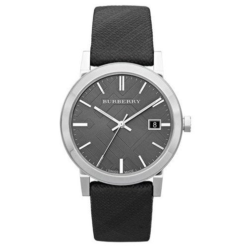 Burberry Heritage Grey Dial Black Leather Strap Watch for Men - BU9024