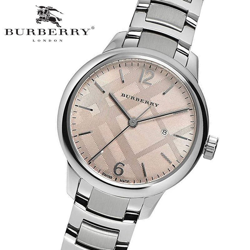 Burberry The Classic Pink Dial Silver Steel Strap Watch for Women - BU10111