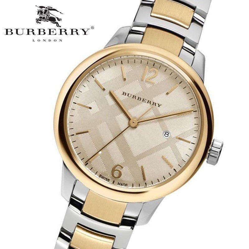 Burberry The Classic Champagne Gold Dial Two Tone Steel Strap Watch for Women - BU10118