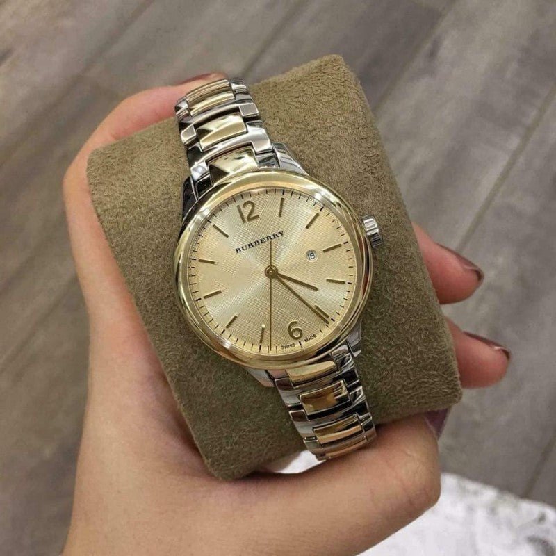 Burberry The Classic Champagne Gold Dial Two Tone Steel Strap Watch for Women - BU10118