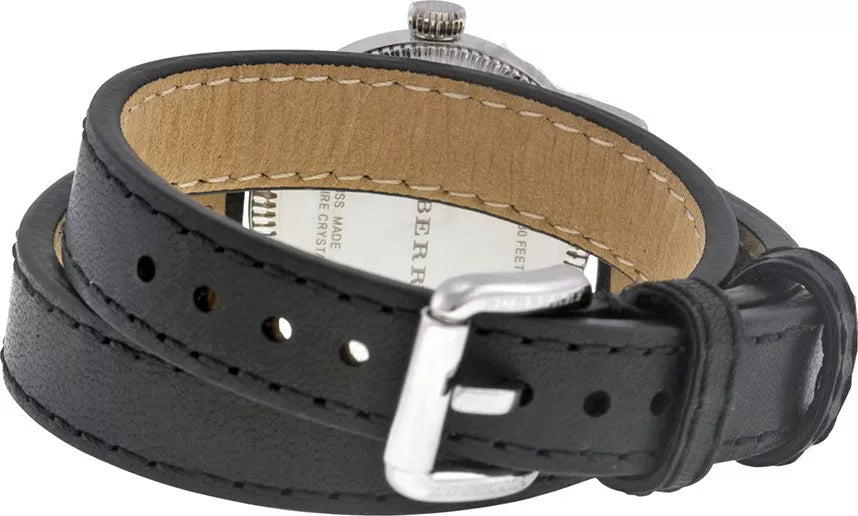 Burberry Utilitarian White Dial Black Leather Strap Watch for Women - BU7845