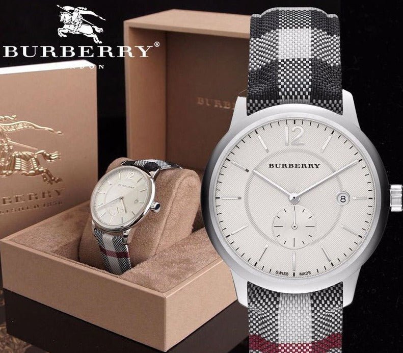 Burberry The Classic Horseferry Silver Dial Black Leather Strap Watch for Men - BU10002
