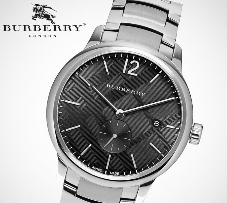 Burberry The Classic Round Black Dial Silver Steel Strap Watch for Men - BU10005