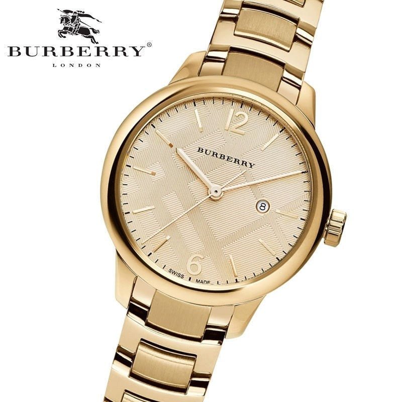Burberry The Classic Champagne Gold Dial Gold Steel Strap Watch for Women - BU10109