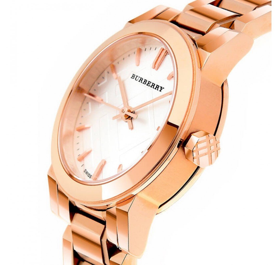 Burberry The City White Dial Rose Gold Steel Strap Watch for Women - BU9204