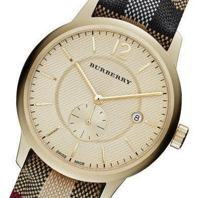 Burberry The Classic Round Gold Dial Brown Leather Strap Unisex Watch - BU10001