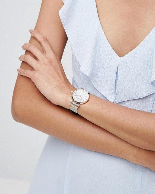 Emporio Armani Retro Mother of Pearl Dial Silver Mesh Bracelet Watch For Women - AR2067