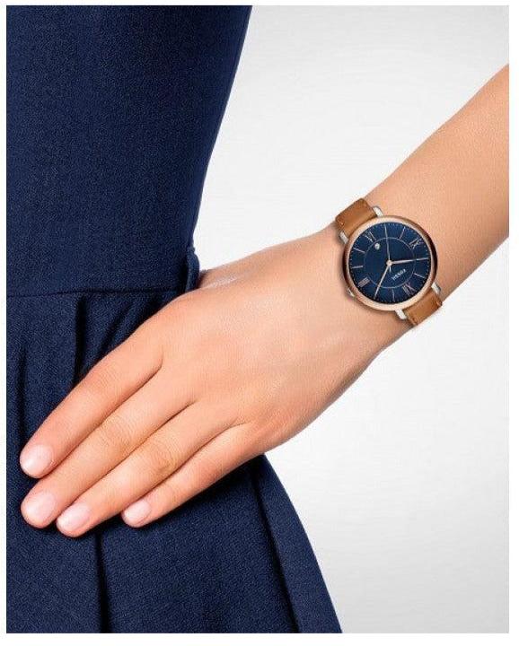 Fossil Jacqueline Three Hand Date Luggage Blue Dial Brown Leather Strap Watch for Women - ES4274