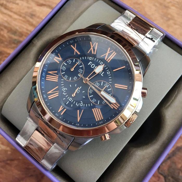 Fossil Grant Chronograph Blue Dial Two Tone Steel Strap Watch for Men - FS5024