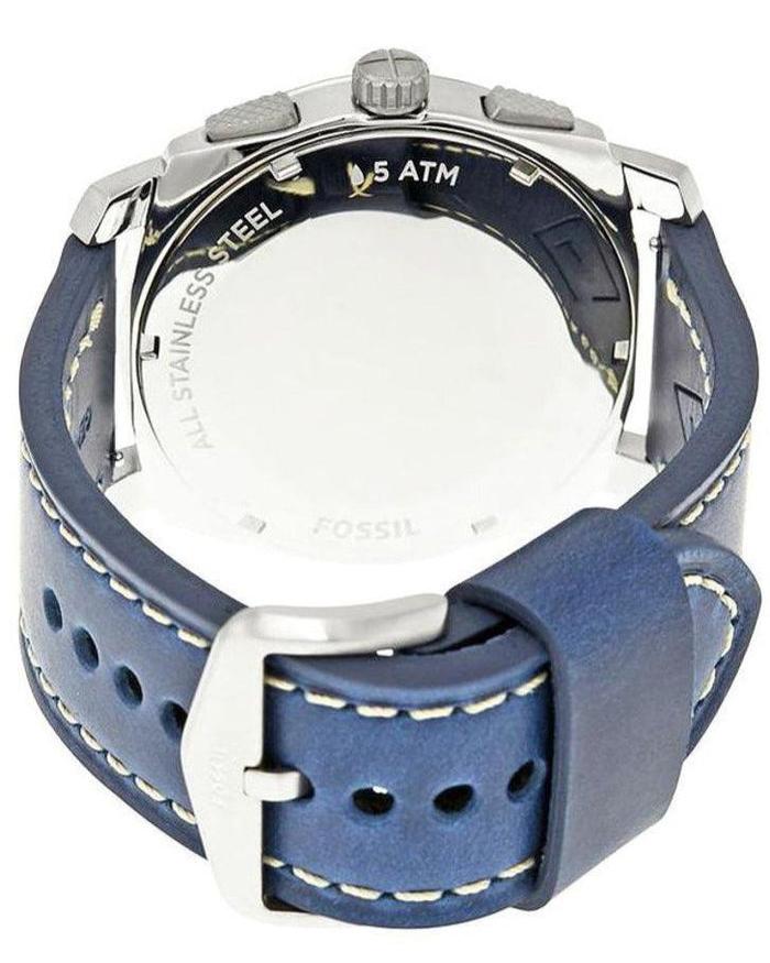 Fossil Machine Chronograph Blue Dial Blue Leather Strap Watch for Men - FS5262