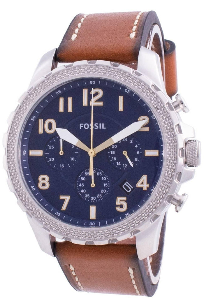 Fossil Bowman Chronograph Blue Dial Brown Leather Strap Watch for Men - FS5602