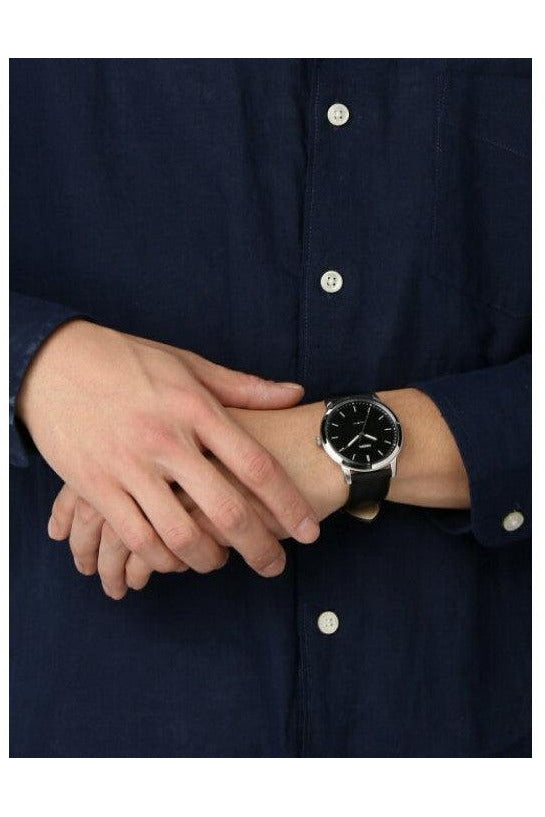Fossil The Minimalist Three Hand Black Dial Black Leather Strap Watch for Men - FS5398