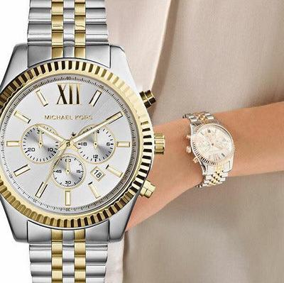 Michael Kors Lexington Silver Dial Two Tone Steel Strap Watch for Men - MK8344