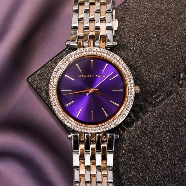 Michael Kors Darci Purple Dial Two Tone Steel Strap Watch for Women - MK3353
