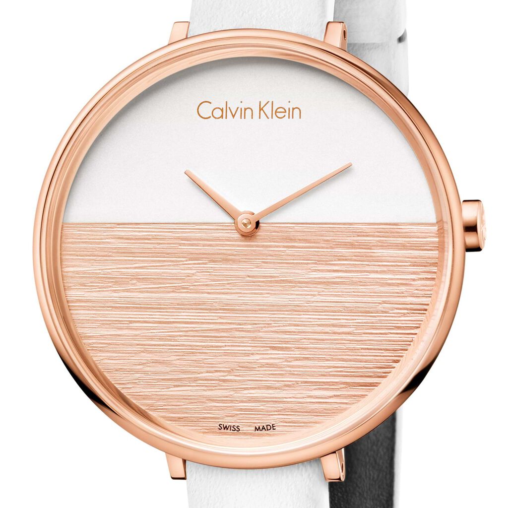 Calvin Klein Rise White Dial White Leather Strap Watch for Women - K7A236LH