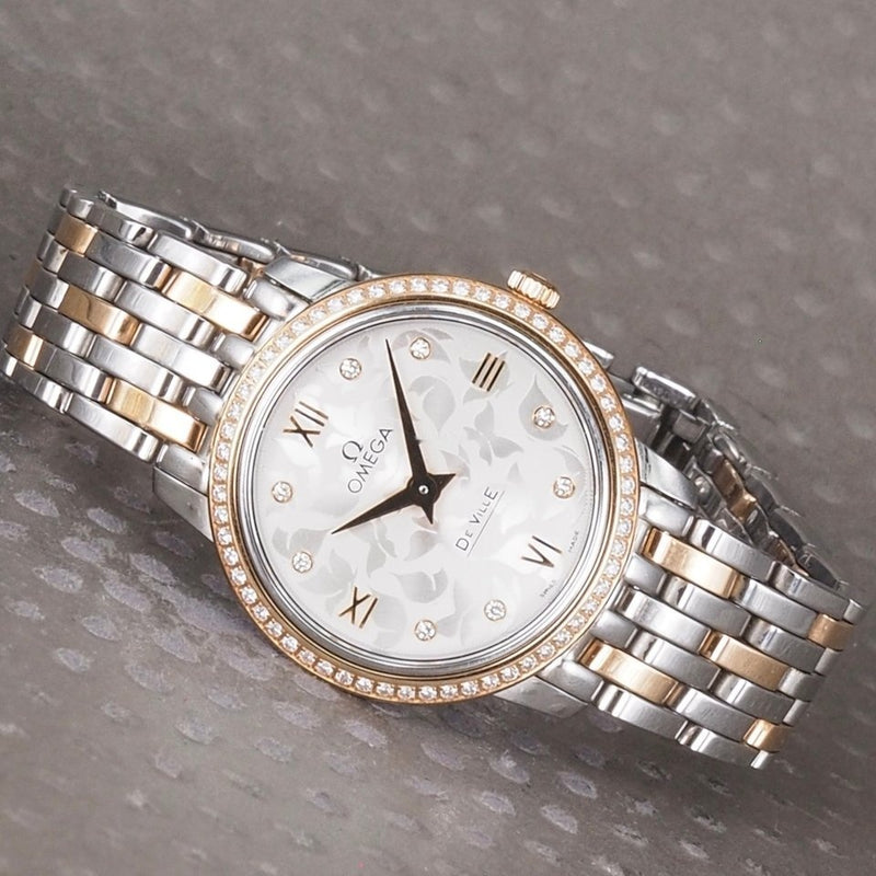 Omega De Ville Prestige Quartz Diamonds Silver Dial Two Tone Steel Strap Watch for Women - 424.25.27.60.52.001