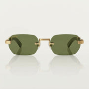  Cartier Première de Men Rimless Rectangular Gold Green Wood Sunglasses