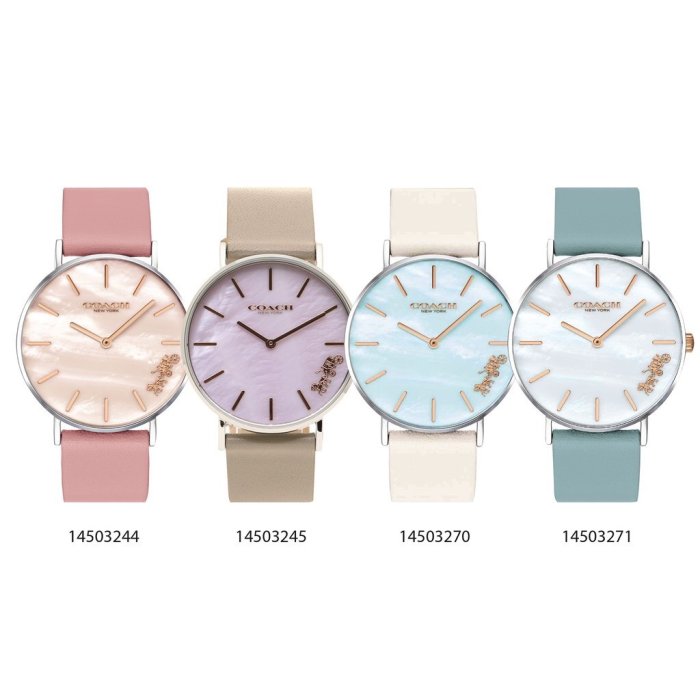 Coach Perry Mother of Pearl White Dial Blue Leather Strap Watch for Women - 14503271