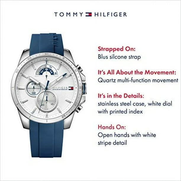 Tommy Hilfiger Decker Quartz White Dial Blue Rubber Strap Watch for Men - 1791349