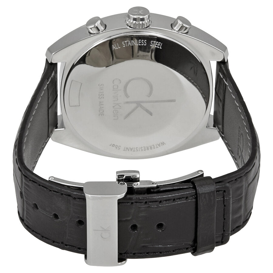 Calvin Klein Masculine Chronograph Black Dial Black Leather Strap Watch for Men - K2H27102