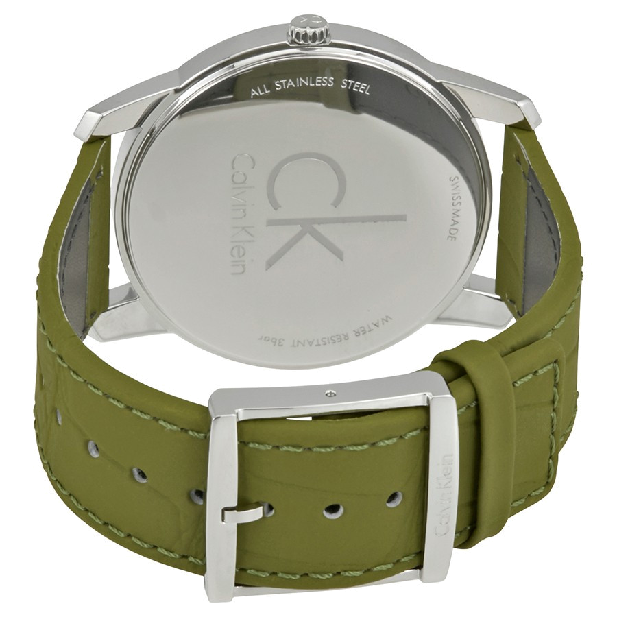 Calvin Klein City Green Dial Green Leather Strap Watch for Men - K2G211WL