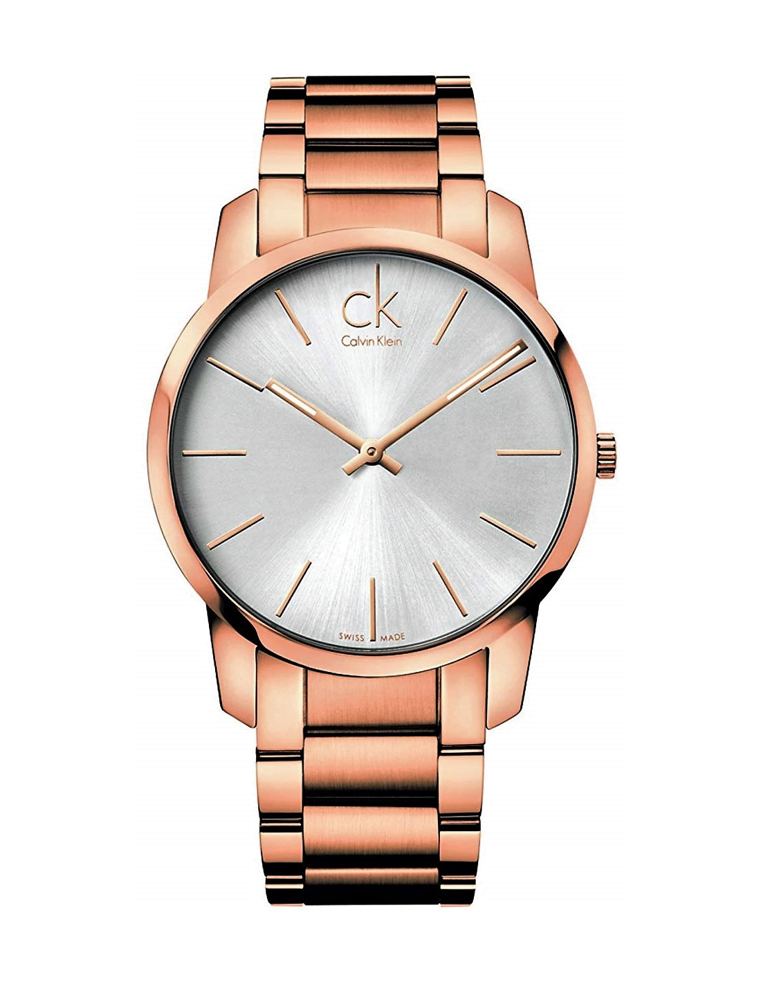 Calvin Klein City White Dial Rose Gold Steel Strap Watch for Men - K2G21646