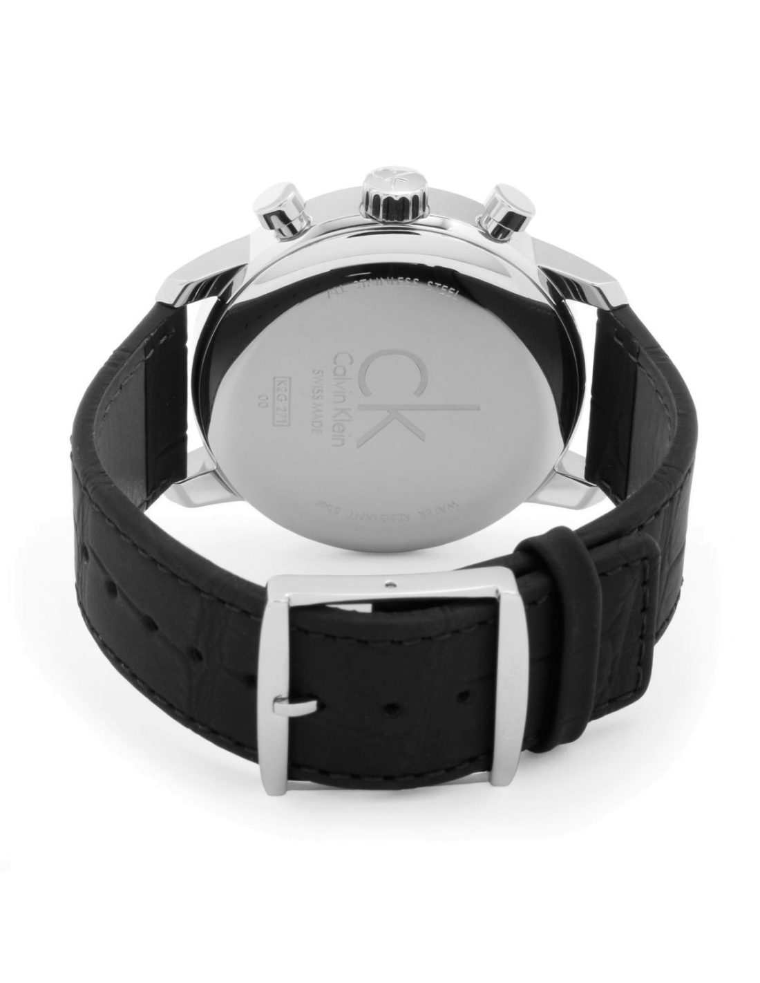 Calvin Klein City Chronograph Black Dial Black Leather Strap Watch for Men - K2G271C3
