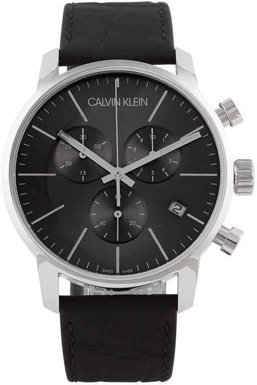 Calvin Klein City Chronograph Black Dial Black Leather Strap Watch for Men - K2G271C3