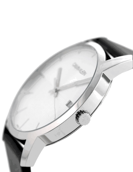 Calvin Klein City White Dial Black Leather Strap Watch for Men - K2G2G1CD