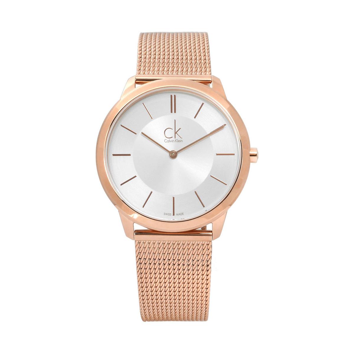 Calvin Klein Minimal White Dial Rose Gold Mesh Bracelet Watch for Men - K3M21626