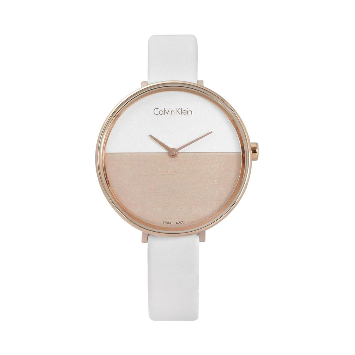 Calvin Klein Rise White Dial White Leather Strap Watch for Women - K7A236LH