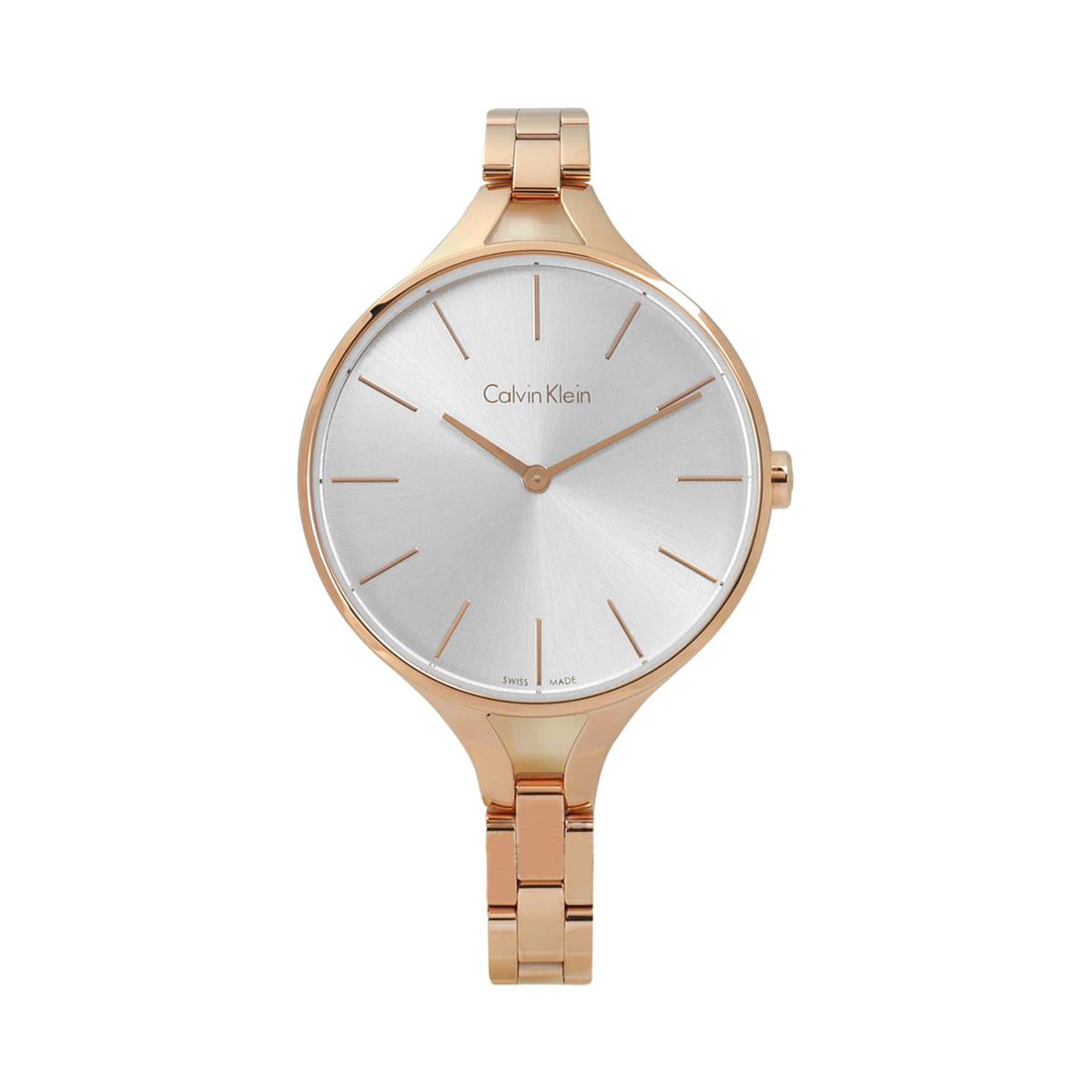 Calvin Klein Graphic Silver Dial Rose Gold Steel Strap Watch for Women - K7E23646