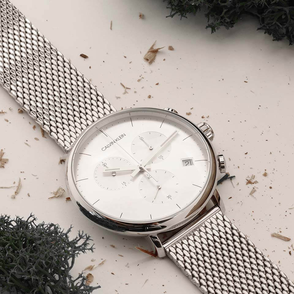 Calvin Klein High Noon Silver Dial Silver Mesh Bracelet Watch for Men - K8M27126