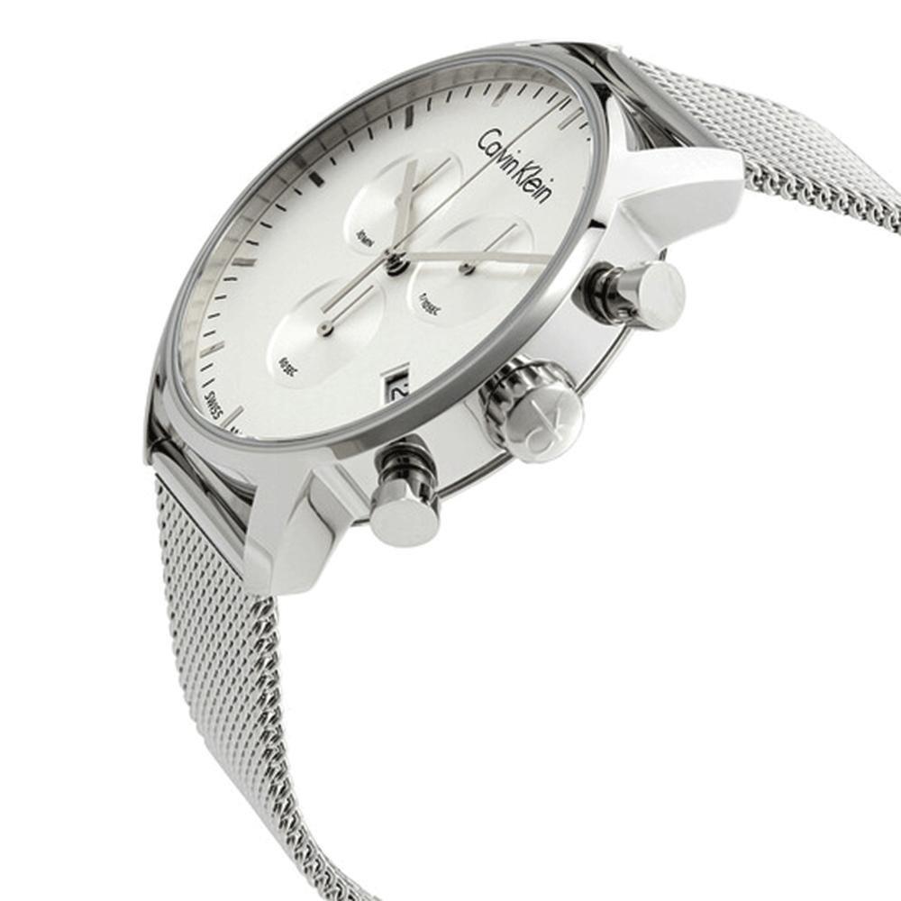 Calvin Klein City Chronograph White Dial Silver Mesh Bracelet Watch for Men - K2G27126