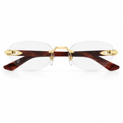 Cartier Women Rimless Cat-Eye Shiny Gold & Red Temple Transparent Eyeglasses