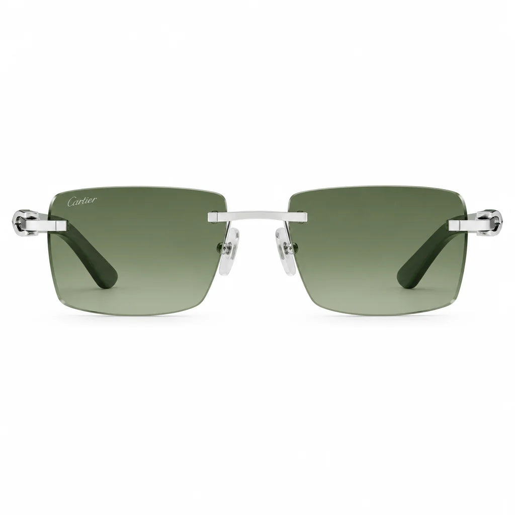 Cartier Décor C de Men Rimless Rectangular Green Wood Temples Green Gradient Sunglasses