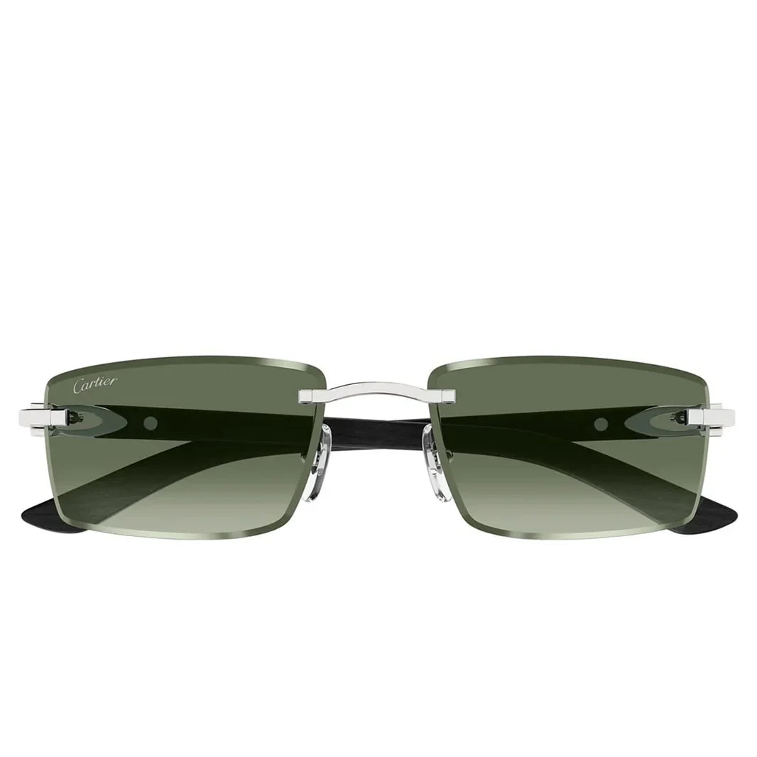 Cartier Décor C de Men Rimless Rectangular Green Wood Temples Green Gradient Sunglasses