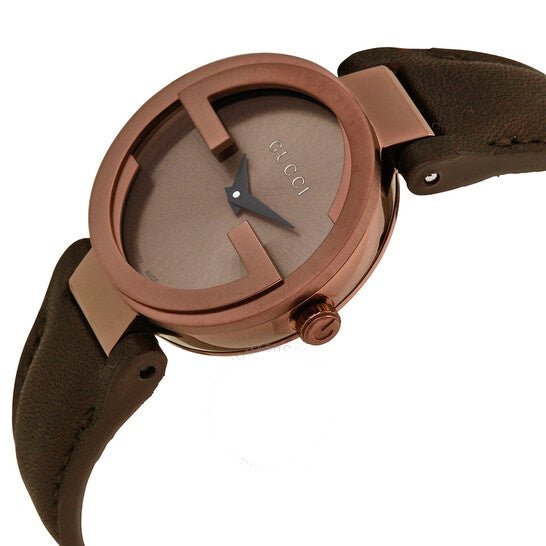  Shop Authentic Gucci G Interlocking Brown Dial Brown Leather Strap Watch For Women - YA133504 - Luxxuri
