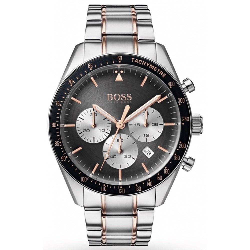 Hugo Boss Trophy Chronograph Grey Dial Two Tone Steel Strap Watch for Men - 1513634