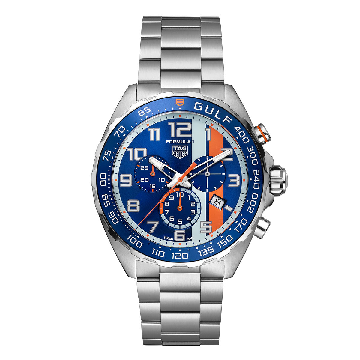 Tag Heuer Formula 1 Gulf Edition Chronograph Blue Dial Silver Steel Strap Watch for Men - CAZ101AT.BA0842