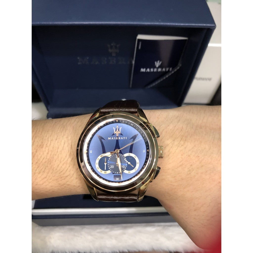 Maserati Traguardo Chronograph Blue Dial Brown Leather Strap Watch For Men - R8871612024