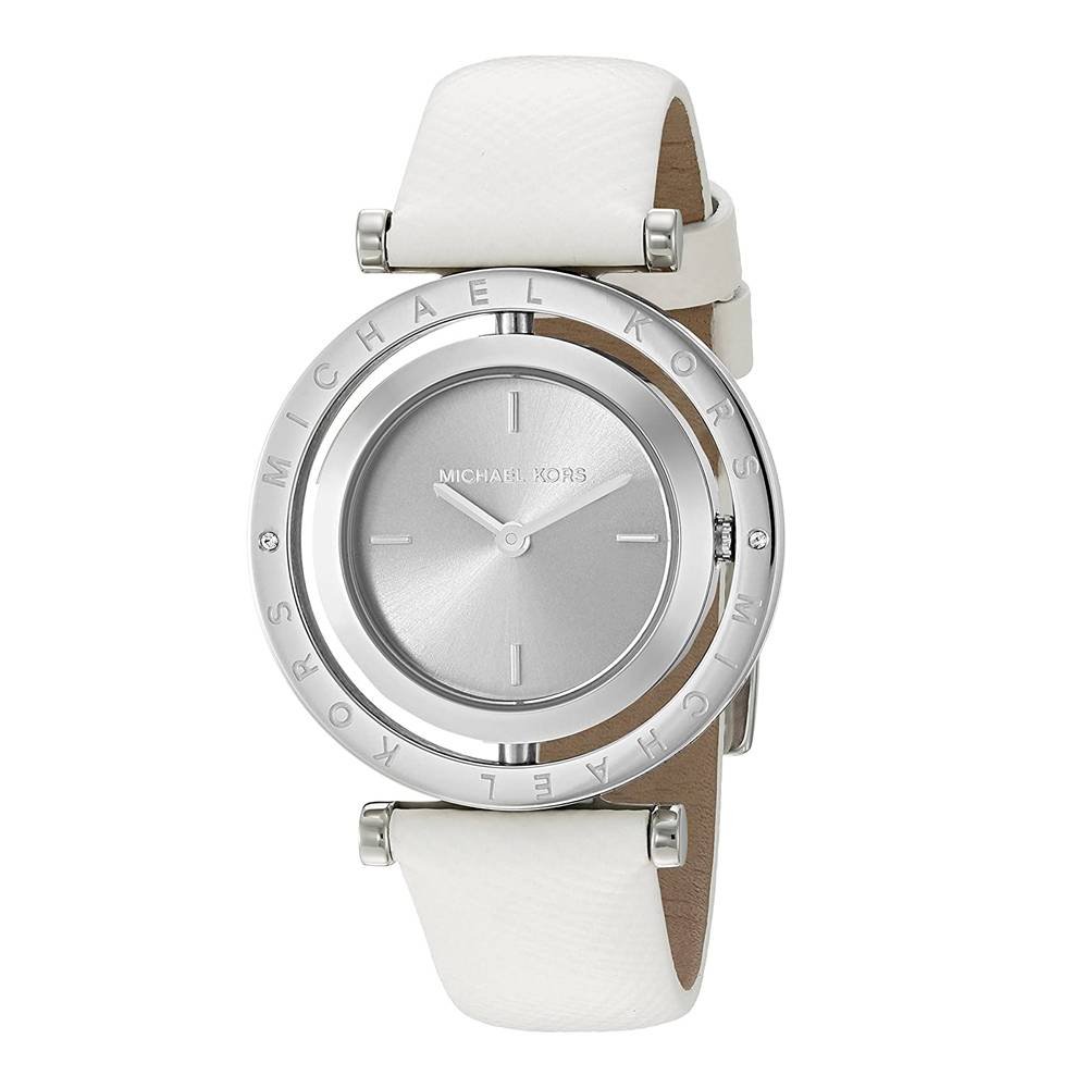 Michael Kors Averi Silver Dial White Leather Strap Watch for Women - MK2524
