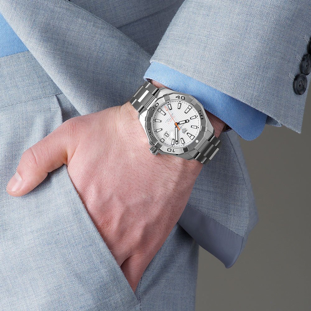 Tag Heuer Aquaracer Calibre 5 Automatic White Dial Silver Steel Strap Watch for Men - WAY2013.BA0927