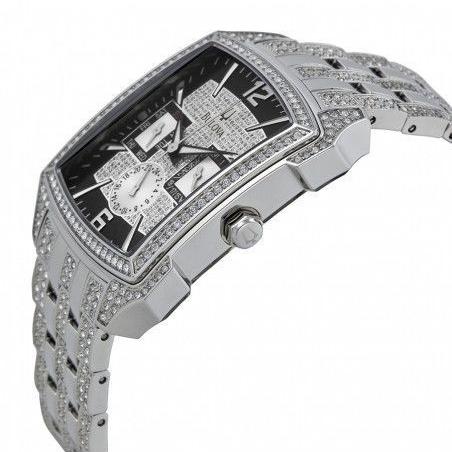 Bulova Crystal Collection Black Dial Silver Steel Strap Watch for Men - 98C108