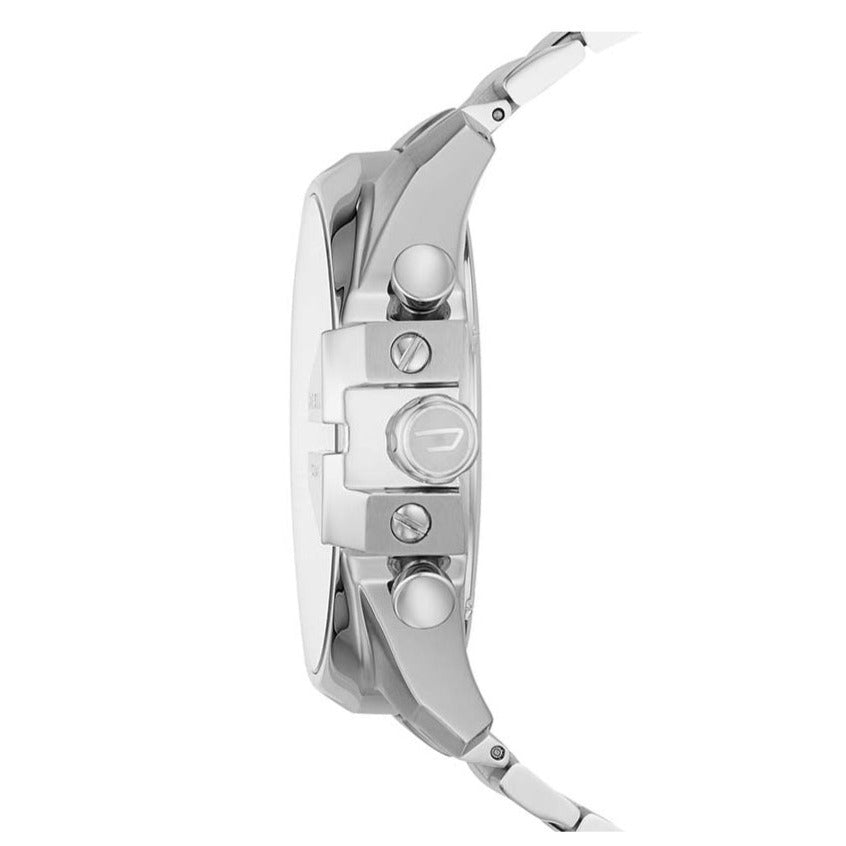 Diesel Mega Chief Chronograph White Dial Silver Steel Strap Watch For Men - DZ4477