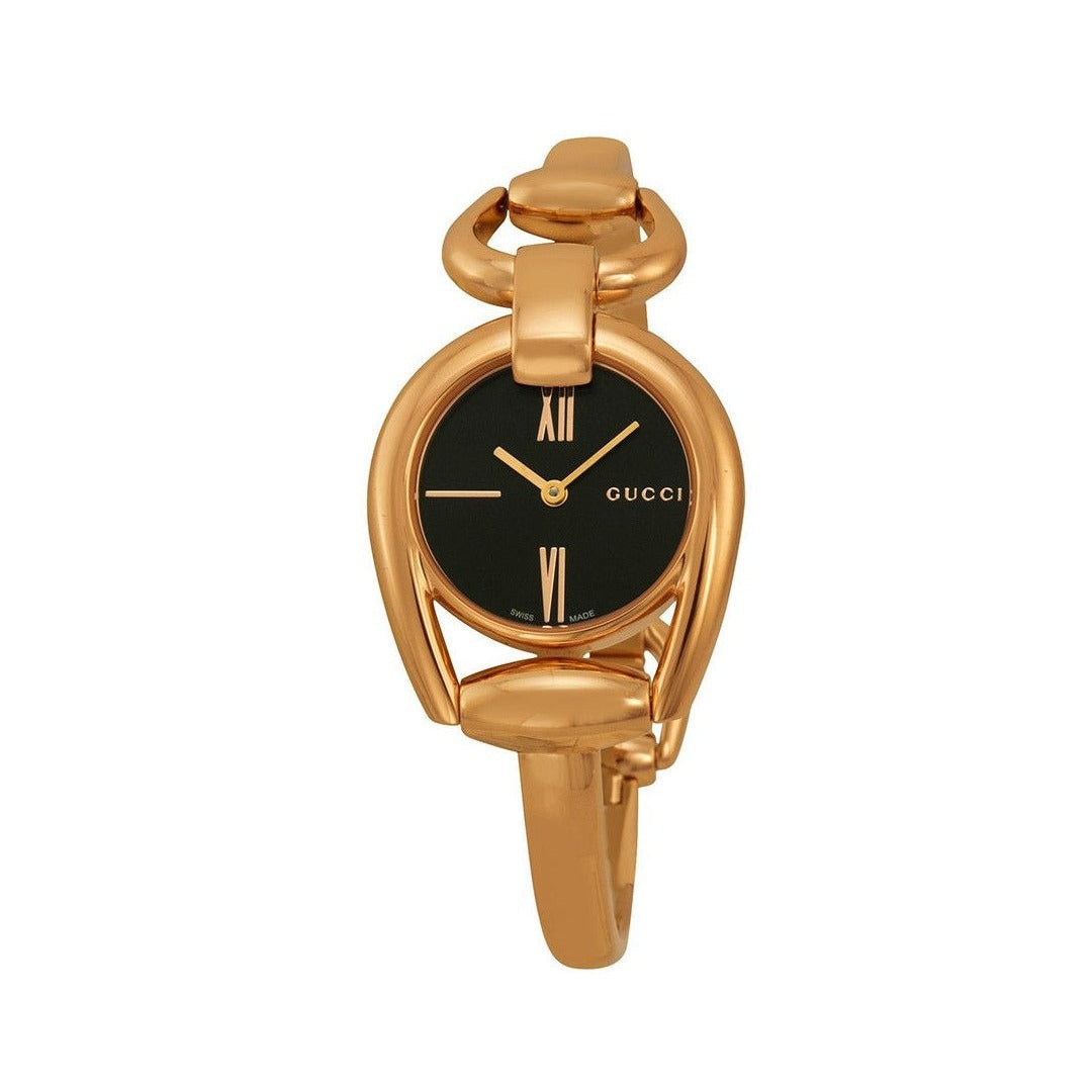 Gucci Horsebit Collection Black Dial Rose Gold Steel Strap Watch For Women - YA139507