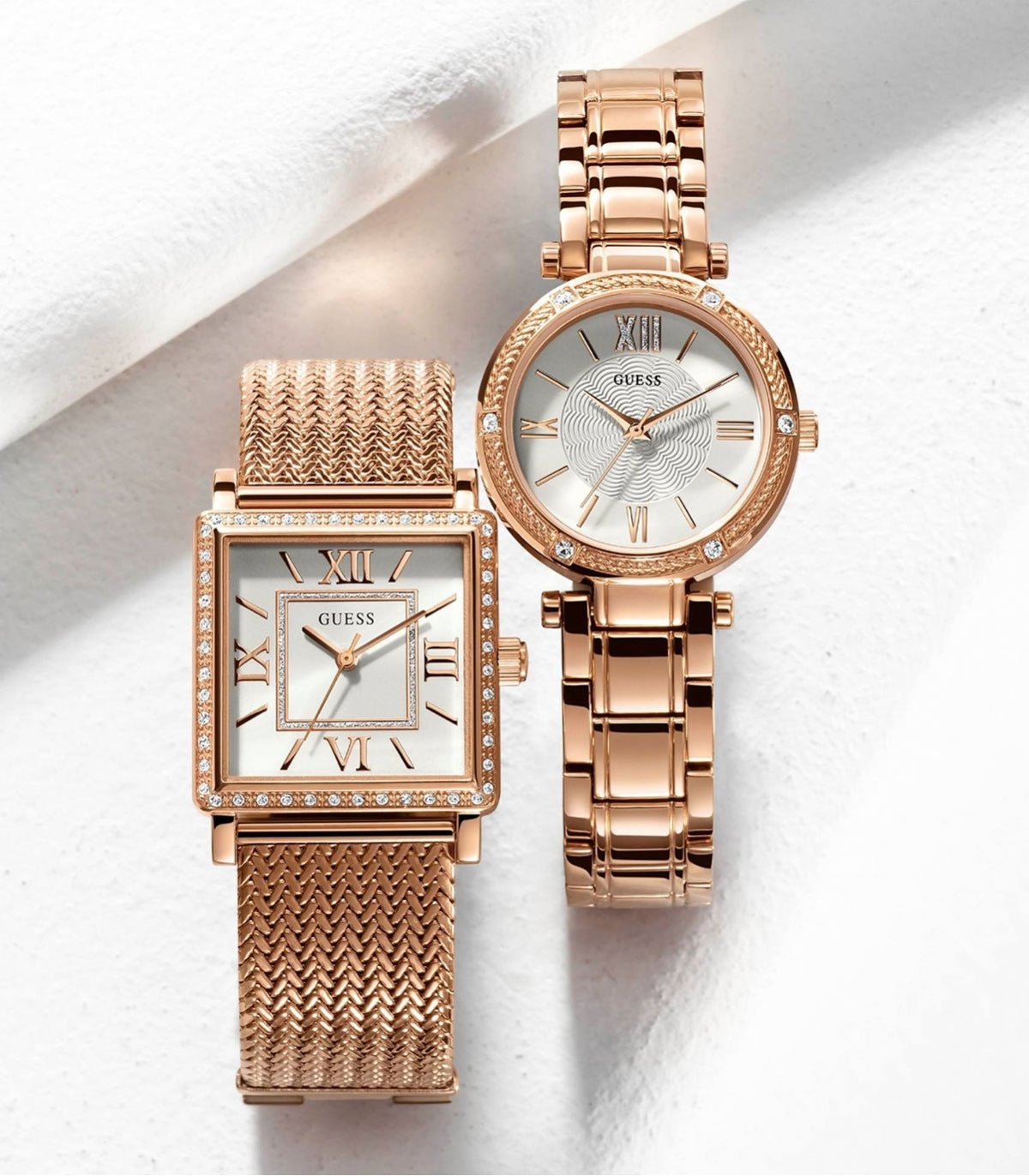Guess Highline Off White Dial Rose Gold Stainless Steel Mesh Strap Watch For Women - W0826L3