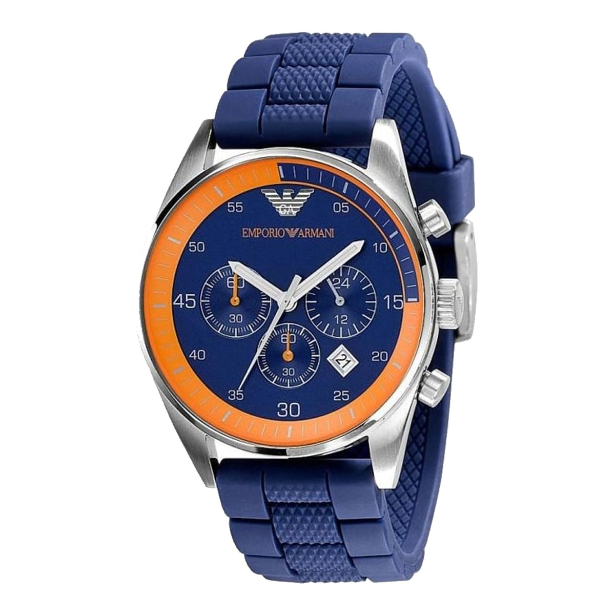 Emporio Armani Chronograph Blue Dial Blue Rubber Strap Watch For Men - AR5864