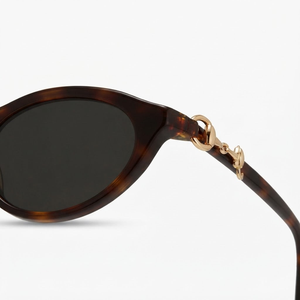 Gucci Women Oval Frame Brown Tortoiseshell Sunglasses