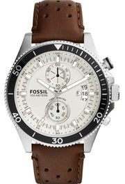 Fossil Wakefield Chronograph White Dial Brown Leather Strap Watch for Men - CH2943
